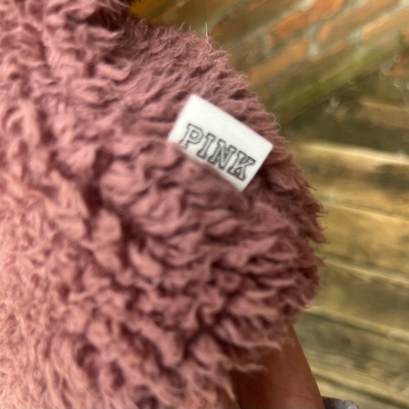 PINK Sherpa Brown Cardigan w/Hoodie Soft and Cozy Size XS/S - Picture 6 of 8